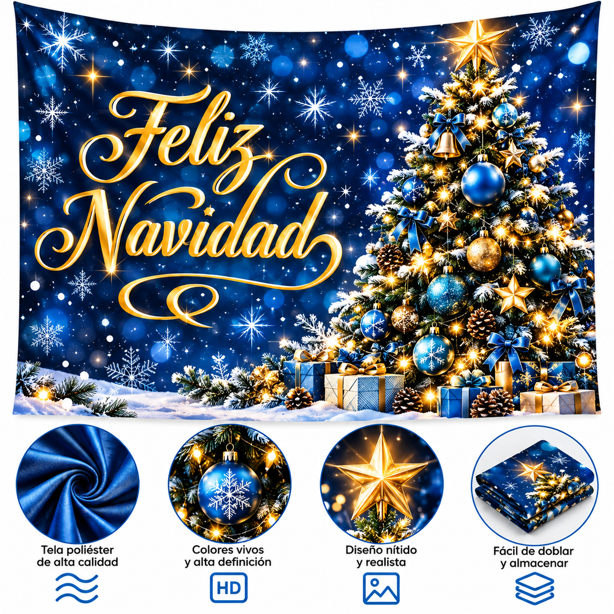 Telón Navideño Azul con Árbol