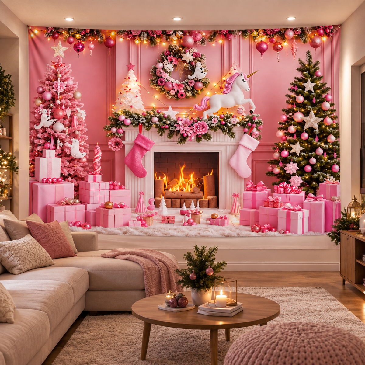 Telón Navideño Rosa
