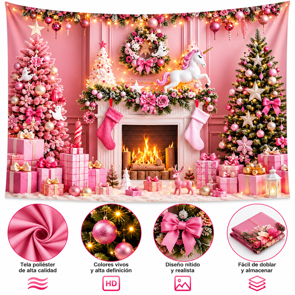 Telón Navideño Rosa