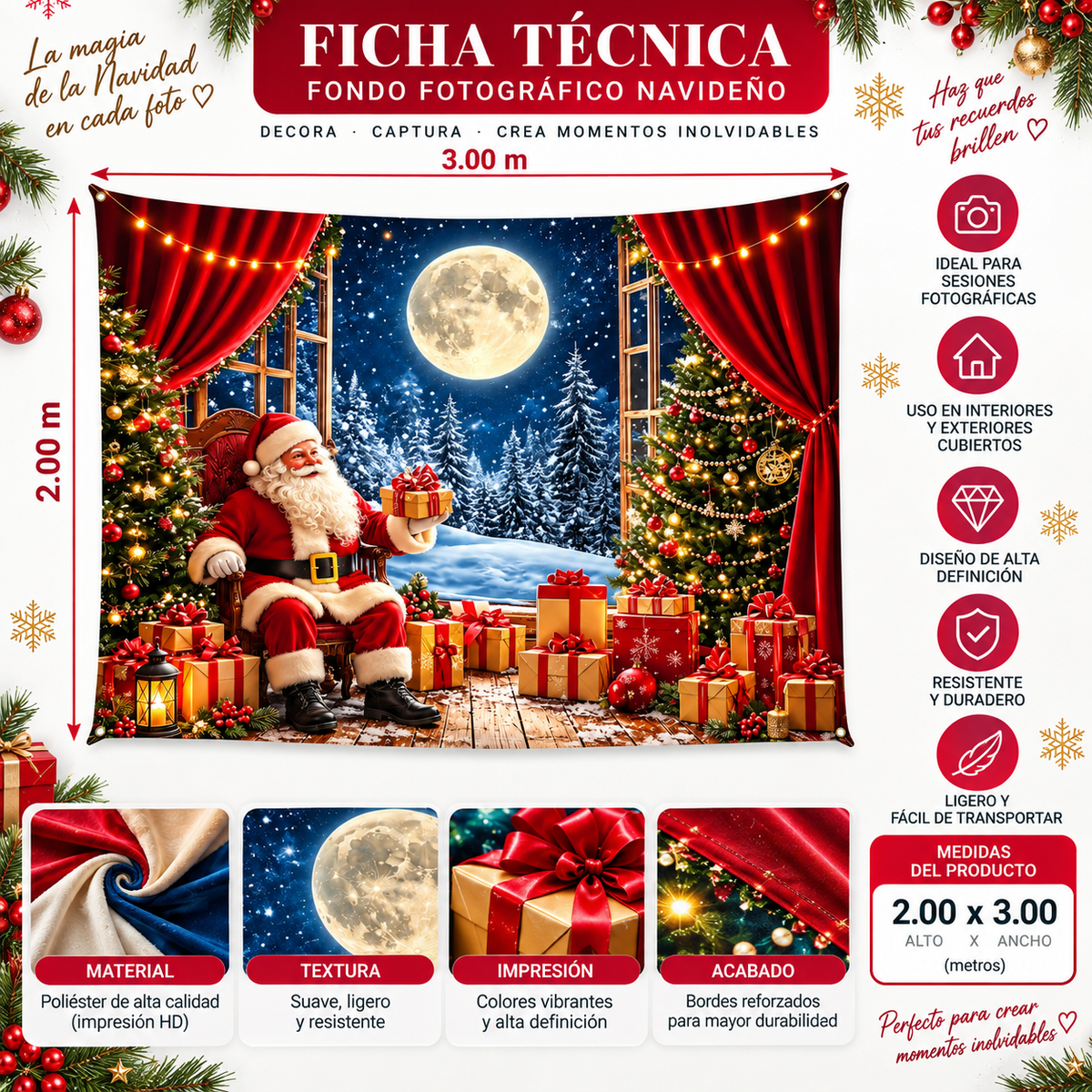 Telón Navideño Santa bajo la Luna