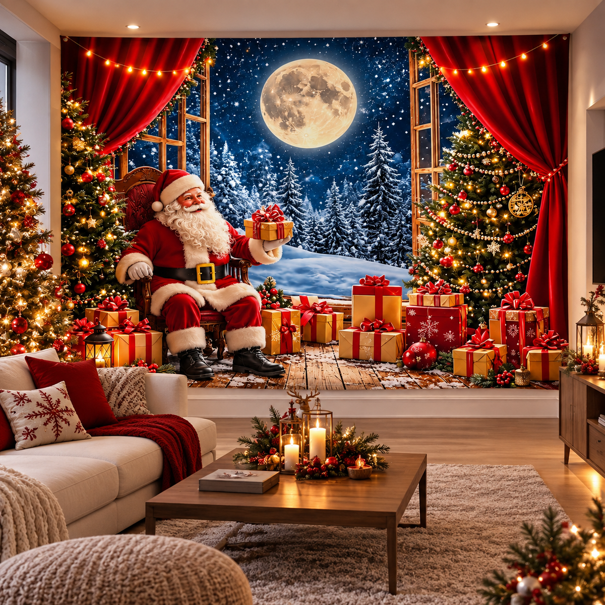 Telón Navideño Santa bajo la Luna