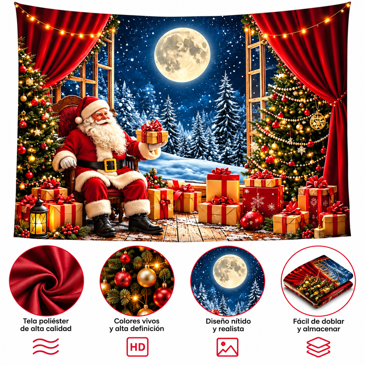 Telón Navideño Santa bajo la Luna