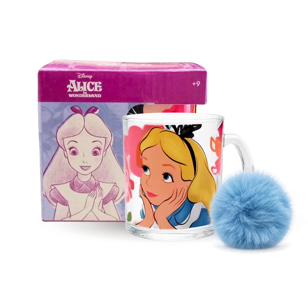Taza Transparente con Llavero Personajes de Disney