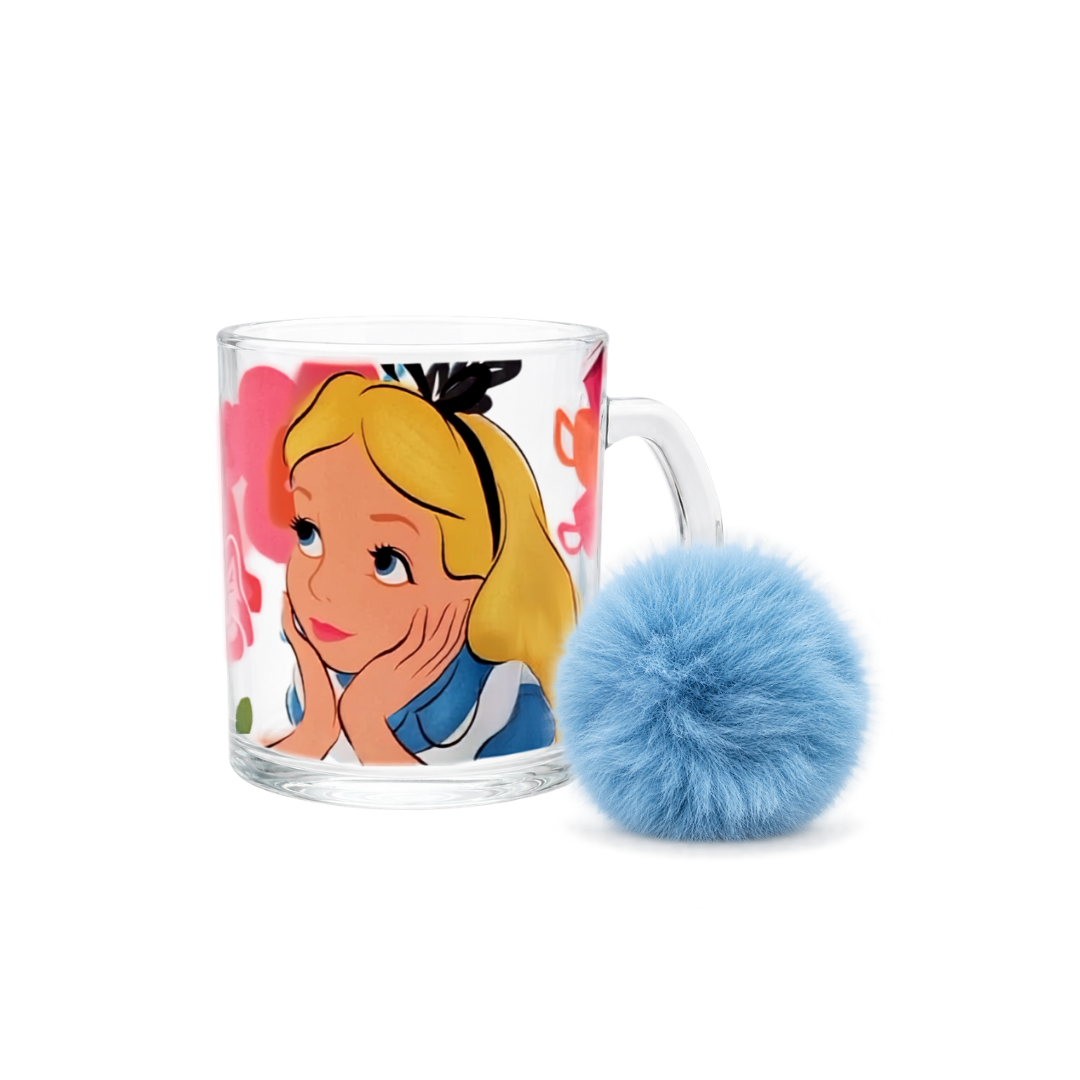 Taza Transparente con Llavero Personajes de Disney