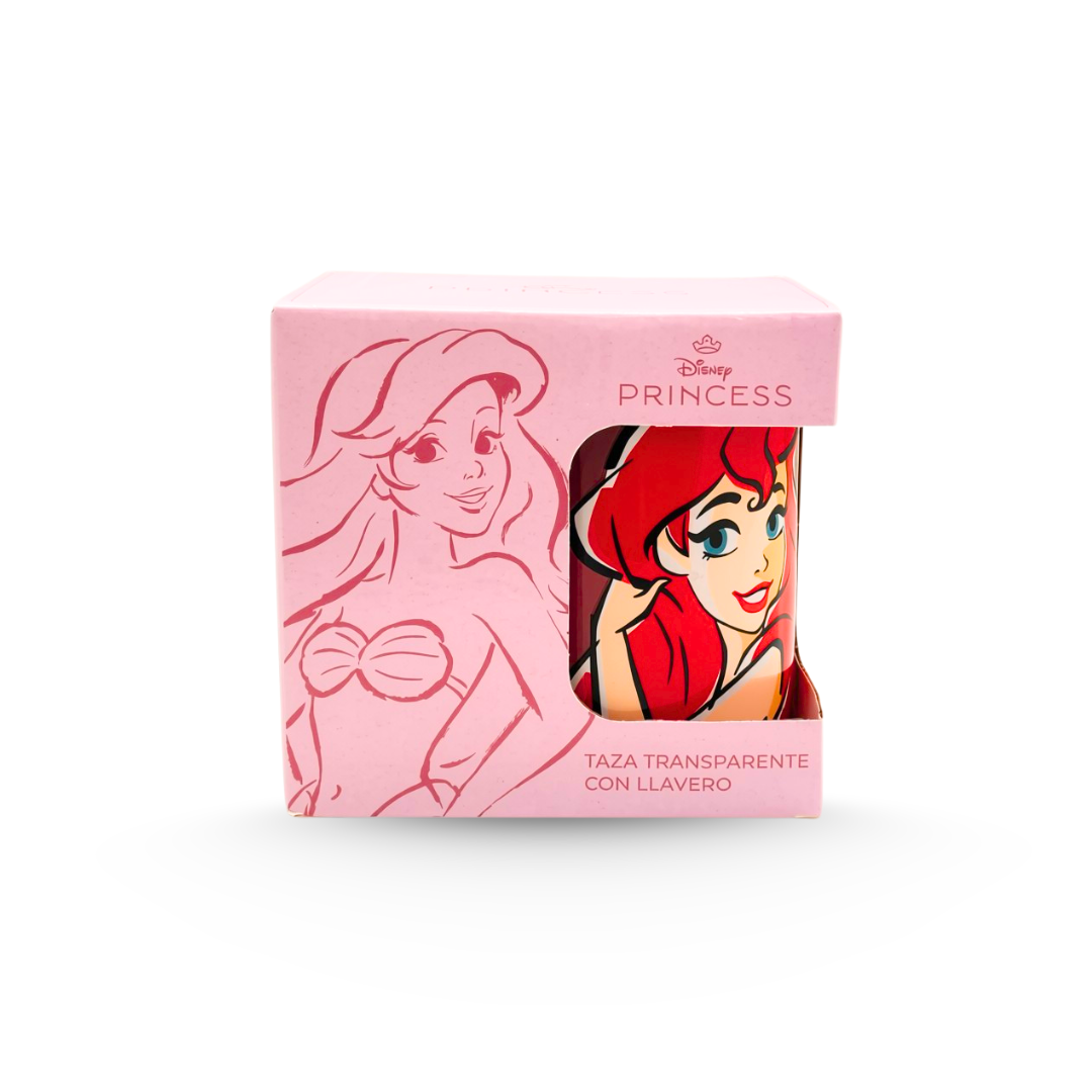 Taza Transparente con Llavero Personajes de Disney