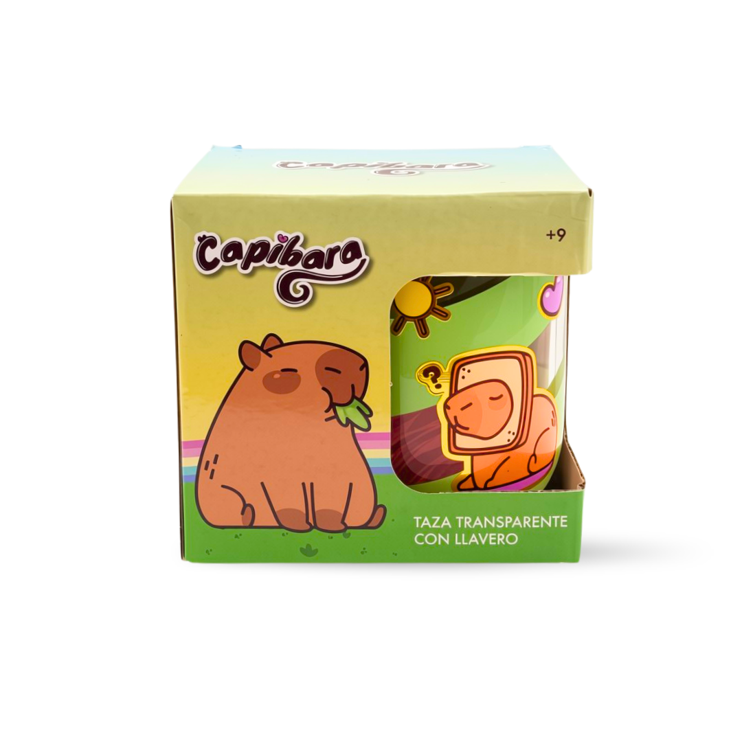 Taza Transparente con Llavero Personajes de Disney