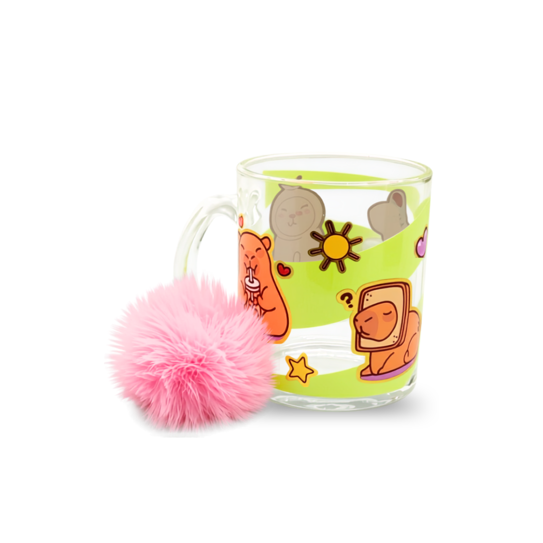 Taza Transparente con Llavero Personajes de Disney