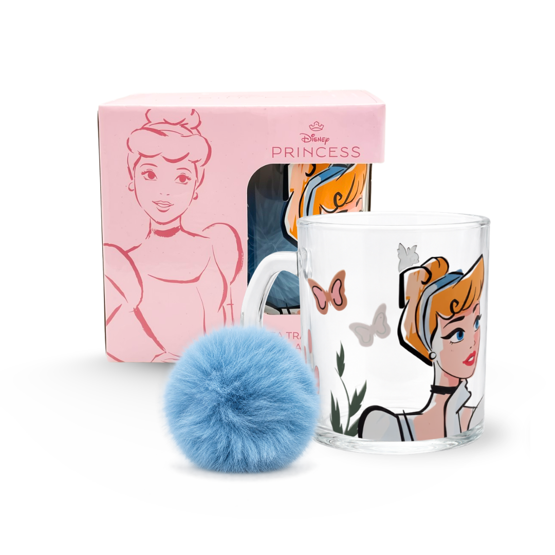 Taza Transparente con Llavero Personajes de Disney