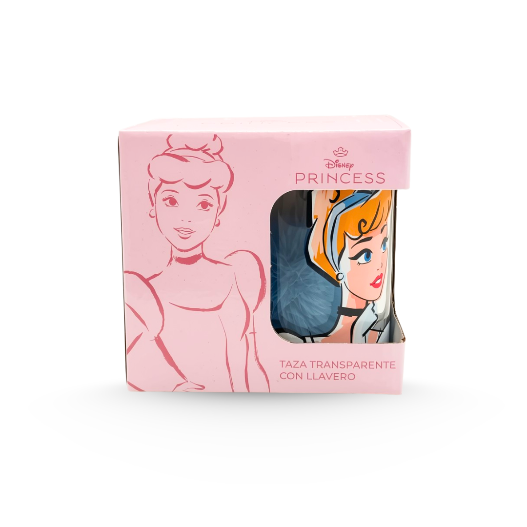 Taza Transparente con Llavero Personajes de Disney