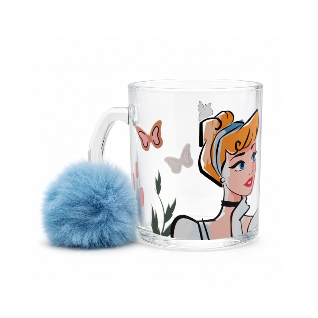 Taza Transparente con Llavero Personajes de Disney