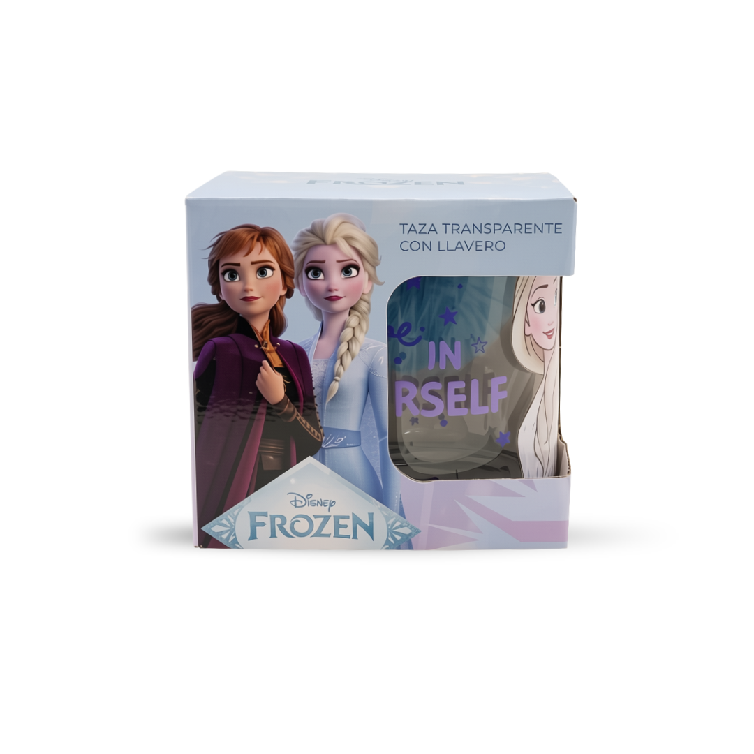 Taza Transparente con Llavero Personajes de Disney
