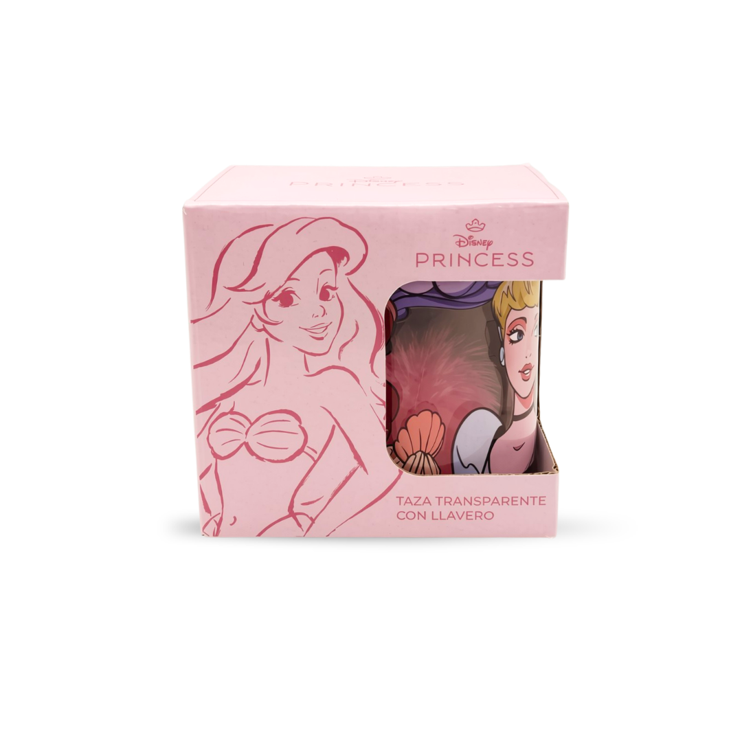 Taza Transparente con Llavero Personajes de Disney