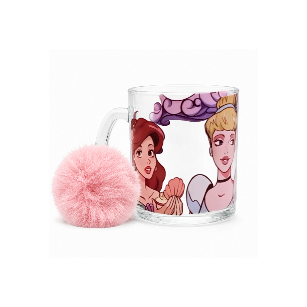 Taza Transparente con Llavero Personajes de Disney