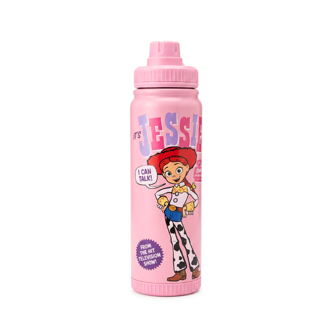 Termo metálico de 800 ml en diseños de Mickey, Minnie, Jessie y Spider-Man.