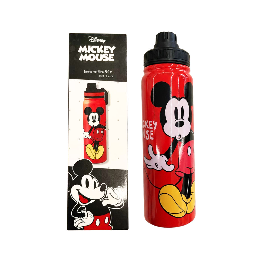 Termo metálico de 800 ml en diseños de Mickey, Minnie, Jessie y Spider-Man.