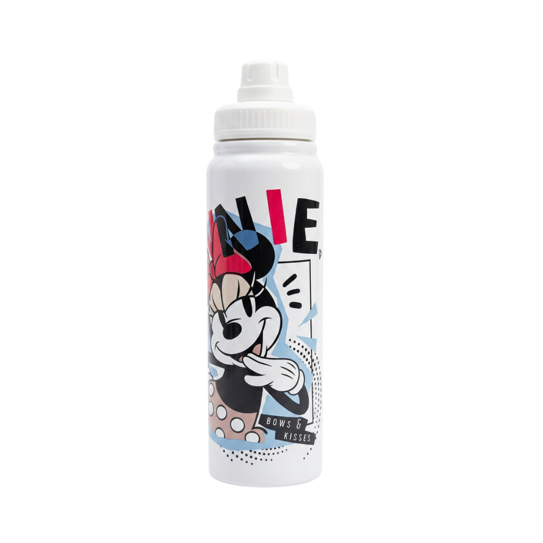 Termo metálico de 800 ml en diseños de Mickey, Minnie, Jessie y Spider-Man.
