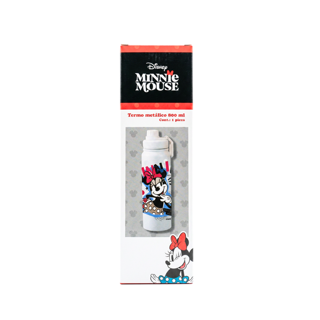 Termo metálico de 800 ml en diseños de Mickey, Minnie, Jessie y Spider-Man.