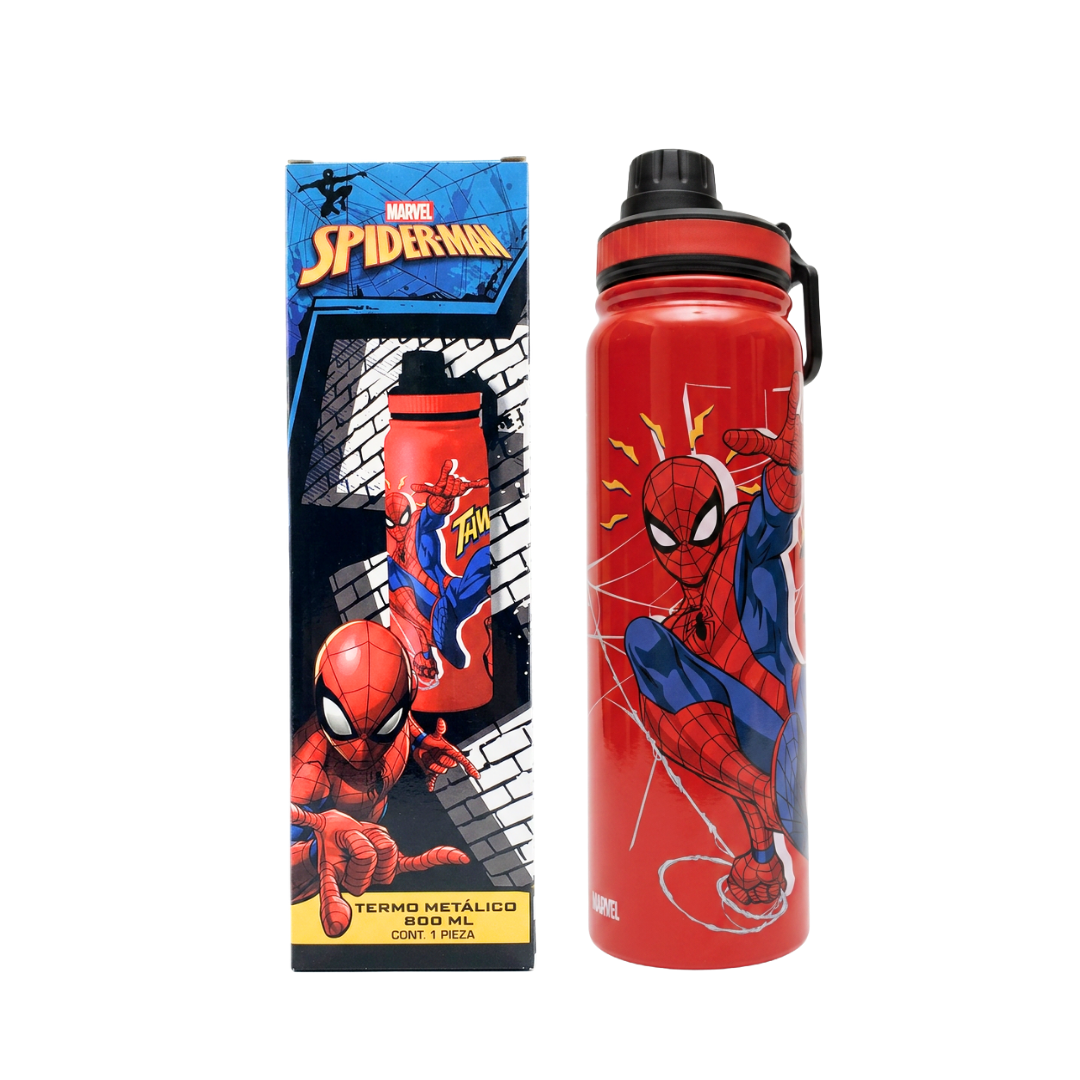 Termo metálico de 800 ml en diseños de Mickey, Minnie, Jessie y Spider-Man.