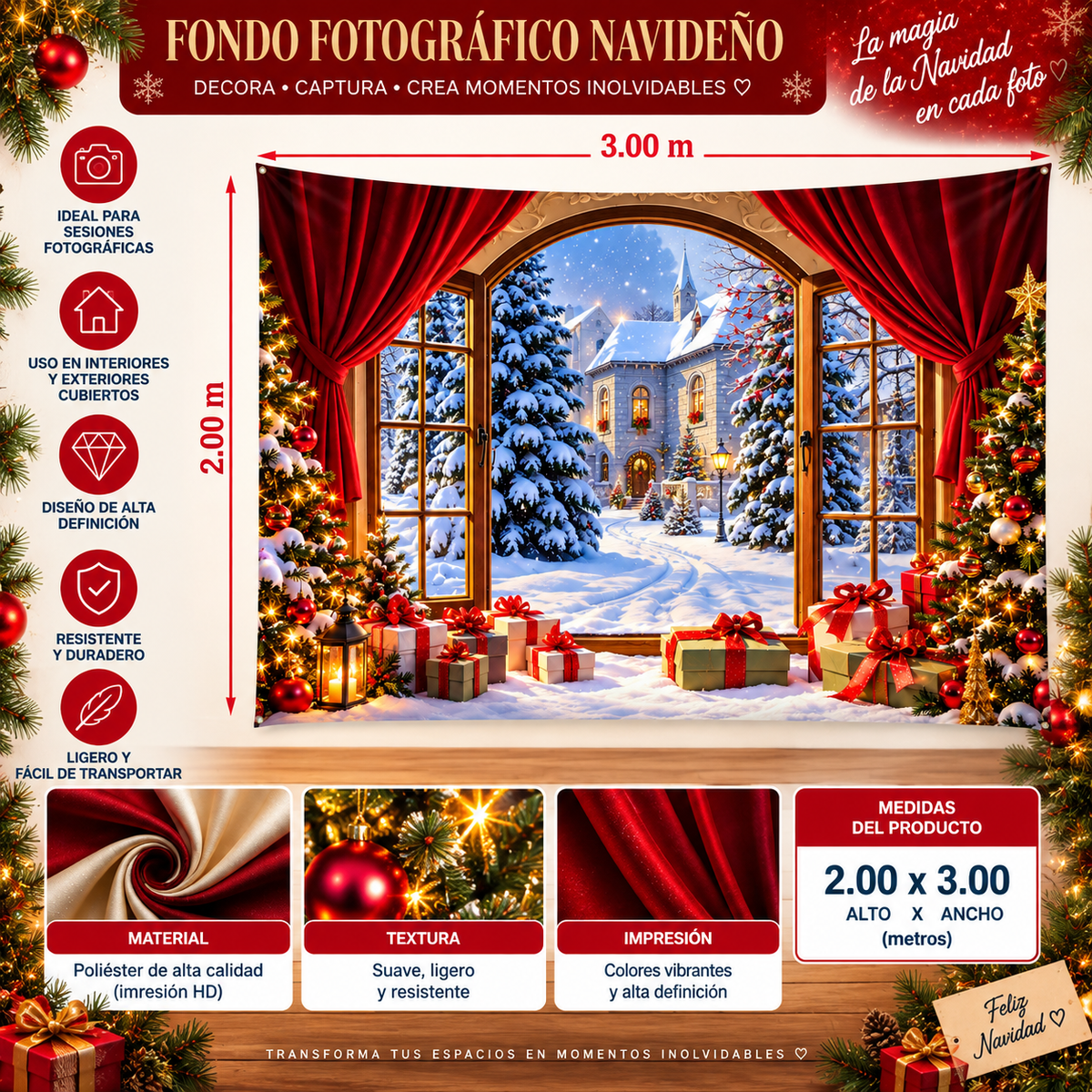 Telón Navideño Ventanal Nevado